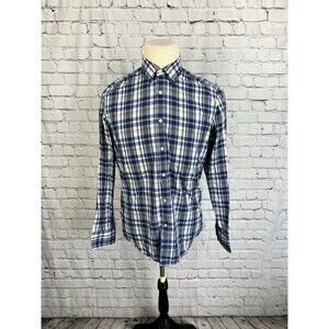 Hugo Boss Mens SZ M Regular Fit Long Sleeve Buttin Front Shirt Blue,White Plaid